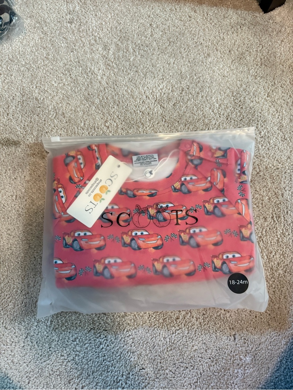 Kids Matching Set in Red with Car Print
